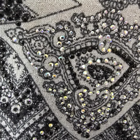 CJ Banks Patterned Sparkly Long Sleeve Top With Gems And Hood Size 1X  107 - Picture 2 of 11